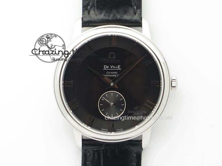0212 De Ville MK 1:1 Best Edition SS Black Dial On Black Leather Asian Seagull T1701 (Sec@6) Unisex 8243